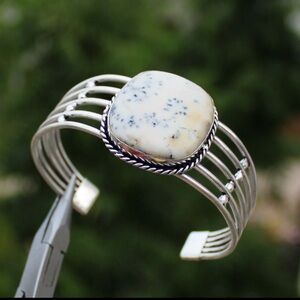 🤍 Dendrite Opal Gemstone cuff bracelet